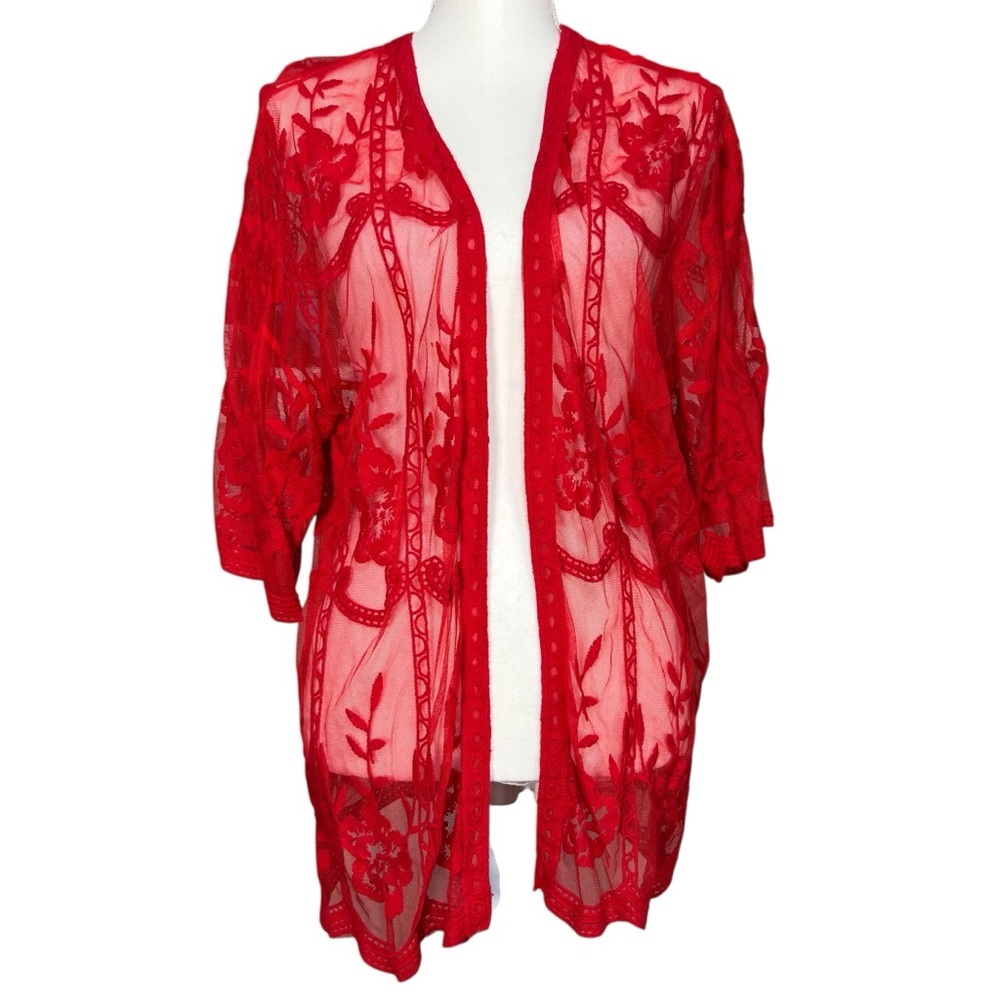 Honey Punch Red Lace Sheer Kimono Size Small